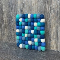 Felt Blueish White Square Ball Trivet 